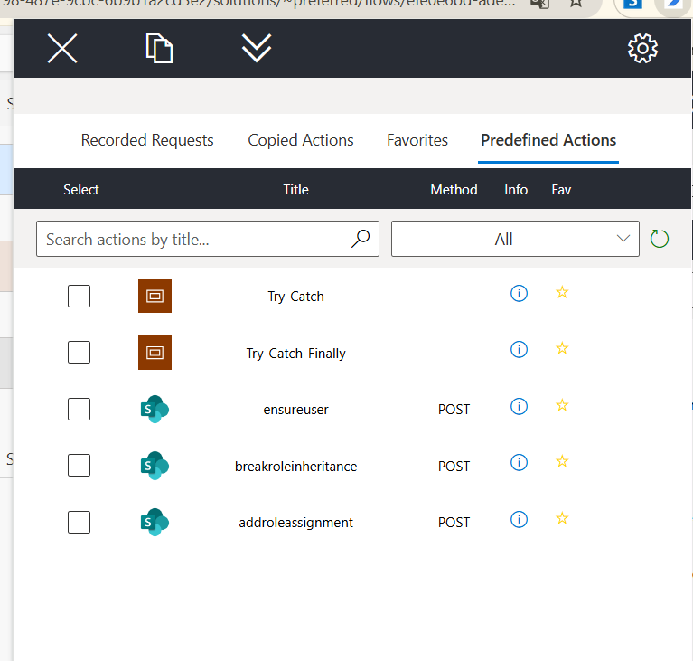 Default predefined actions