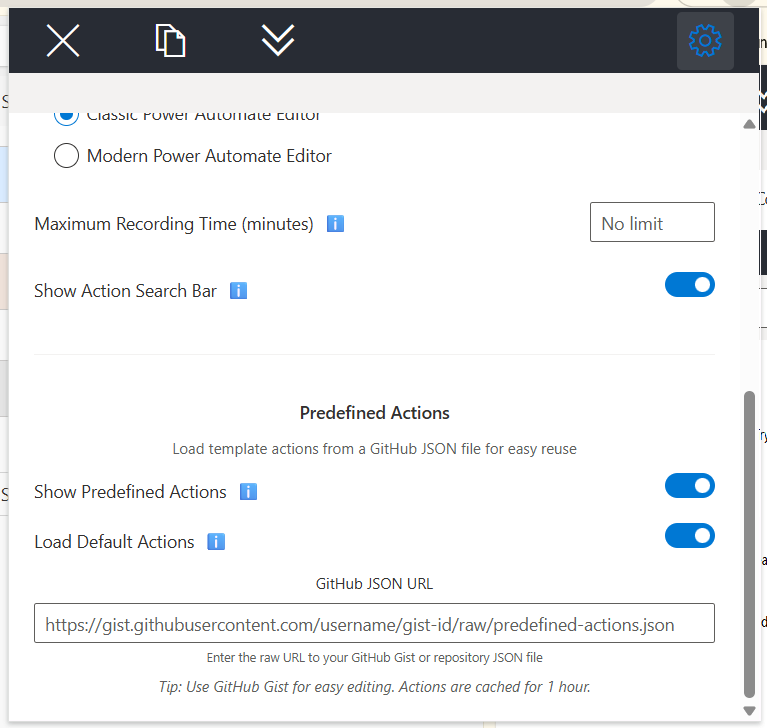 Set default predefined actions