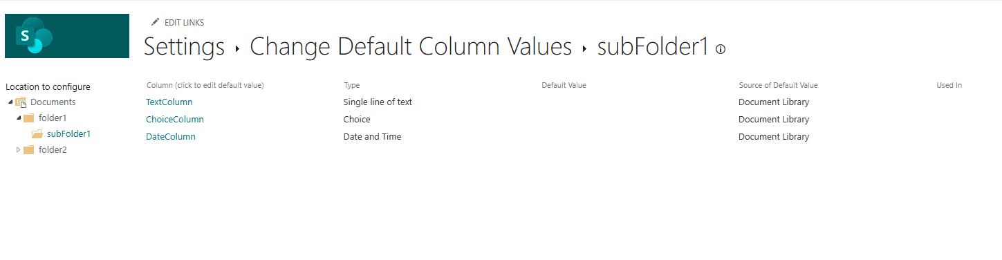 Default Column Values Settings